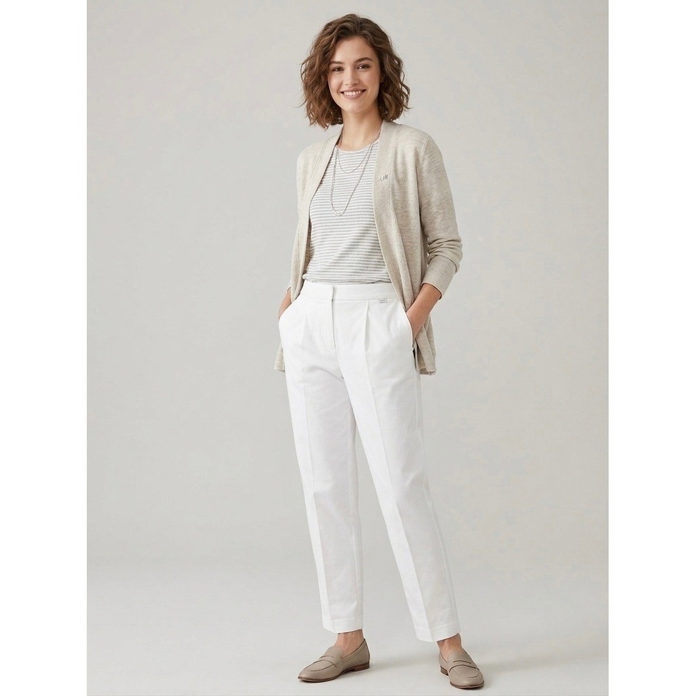 J.Jill Pure Jill White Slim Leg Trousers Side Zip Cotton Modal Pants 16 NWT